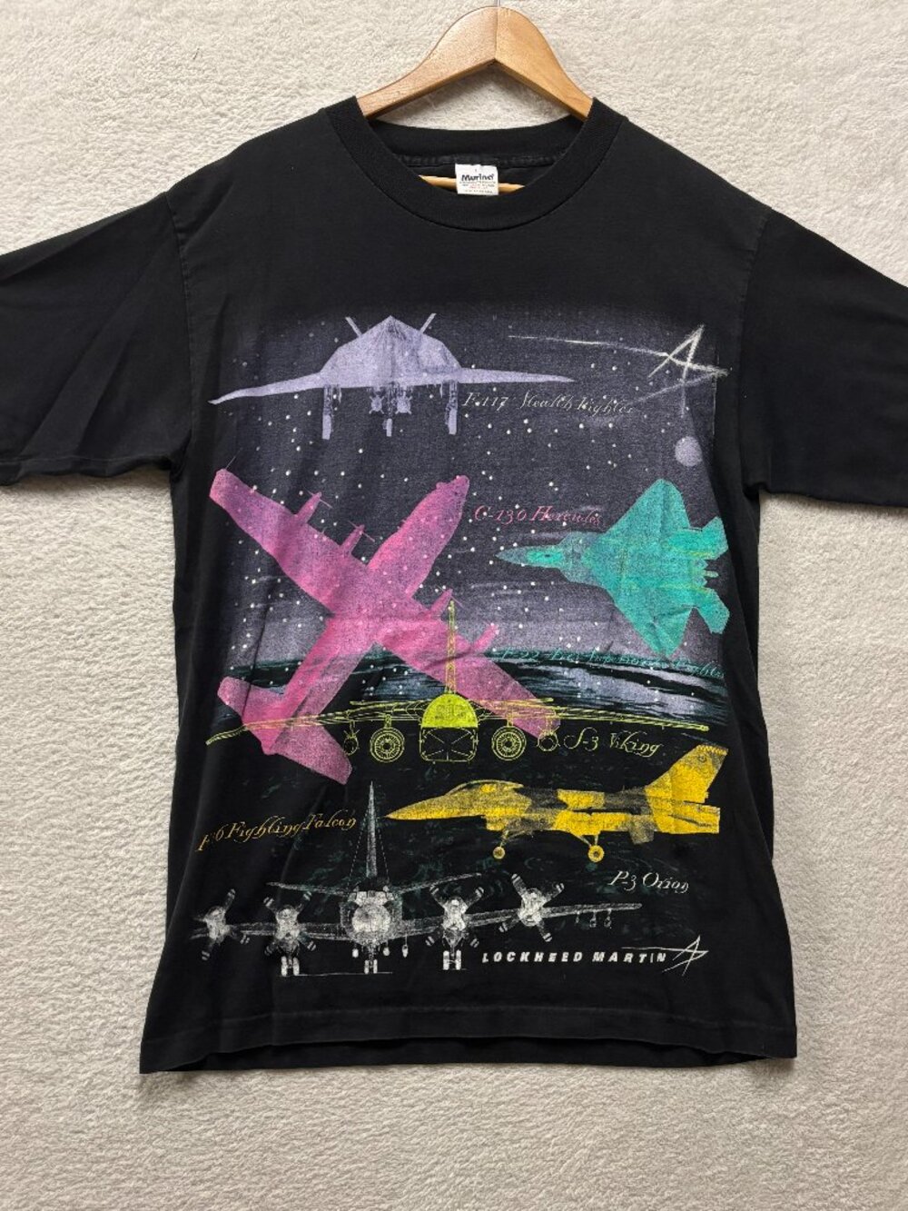 Vintage 90s Lockheed Martin Shirt Mens Large Murina USA Jet Airplane Stealth AOP